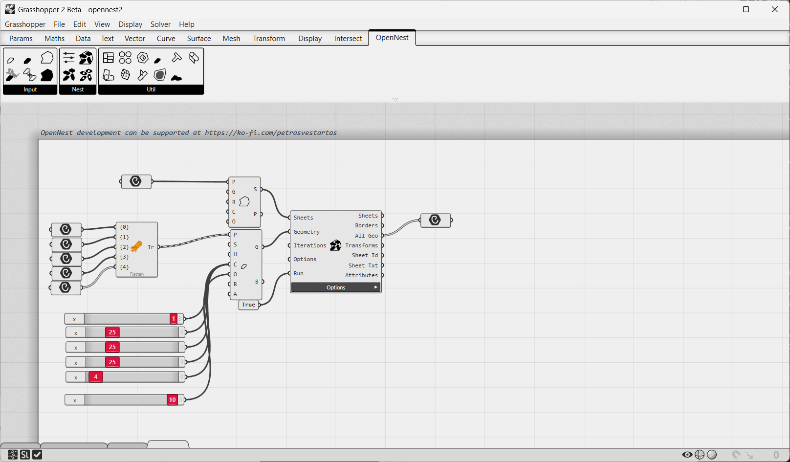 OpenNest2 nesting in Grasshopper 2