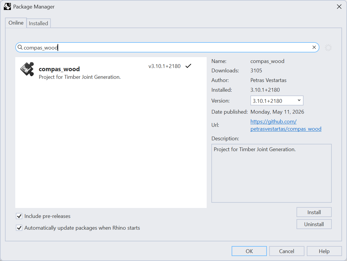 Rhino Package Manager compas_wood